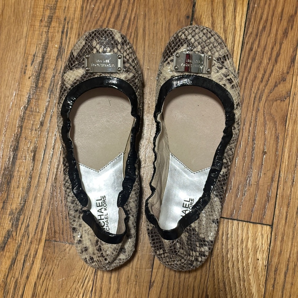 Michael Kors Snake Print Ballet Flats - Black and Tan